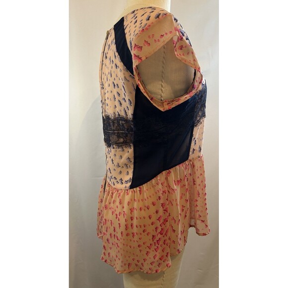 Maeve Anthropologie Peplum Abstract Top Lace Floral Sheer Hi Low Size XSP - Picture 4 of 7